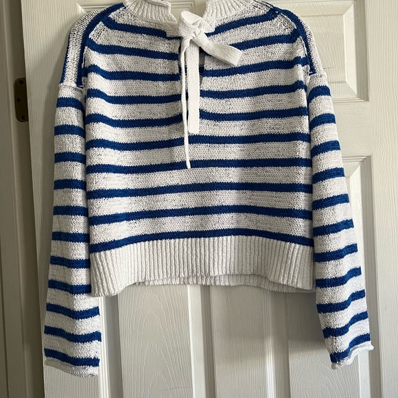 J. Crew Blue and White Crewneck Striped Sweater NWT S - Picture 4 of 6
